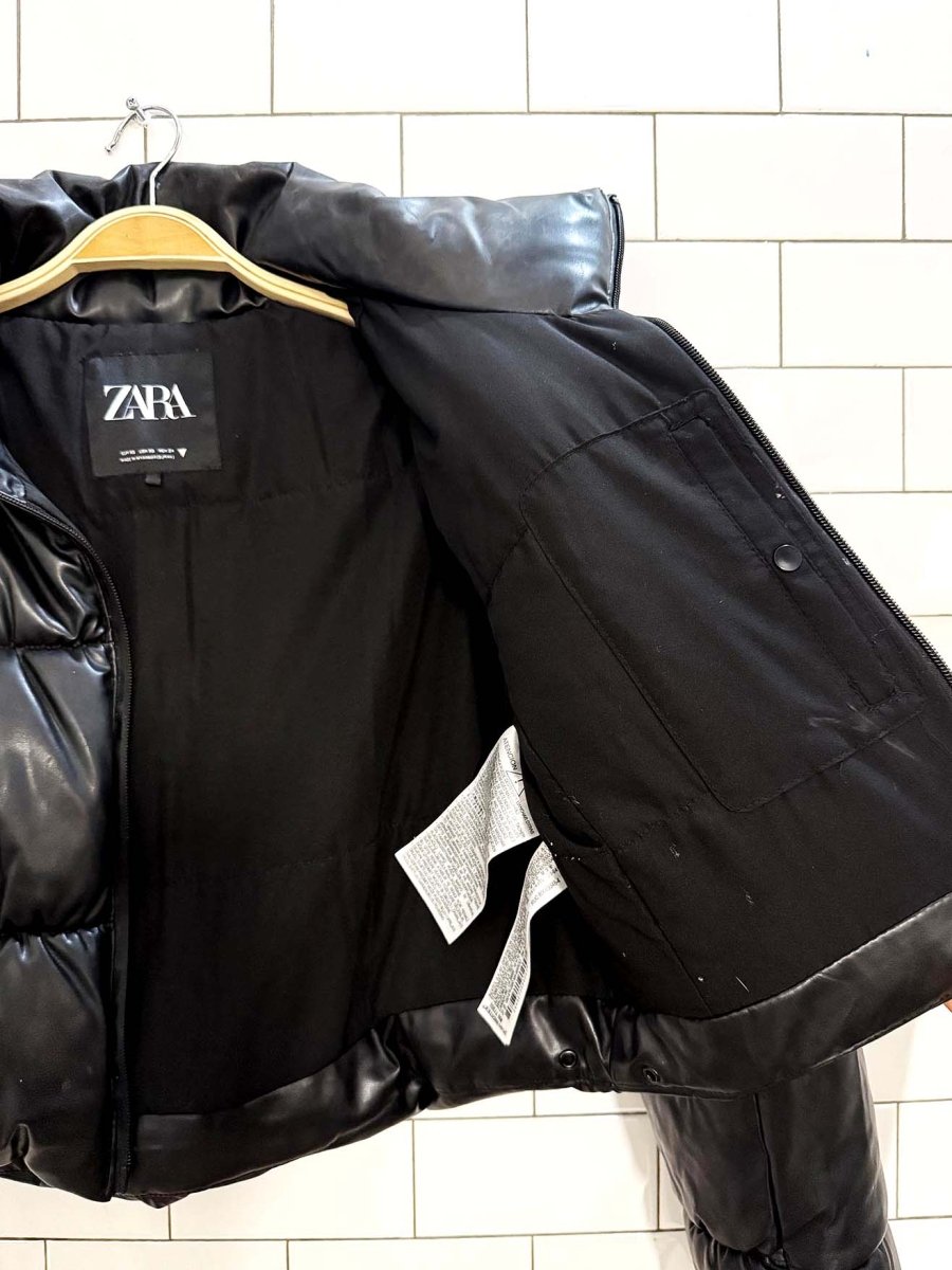 zara faux leather boxy cropped puffer jacket - good market thrift store