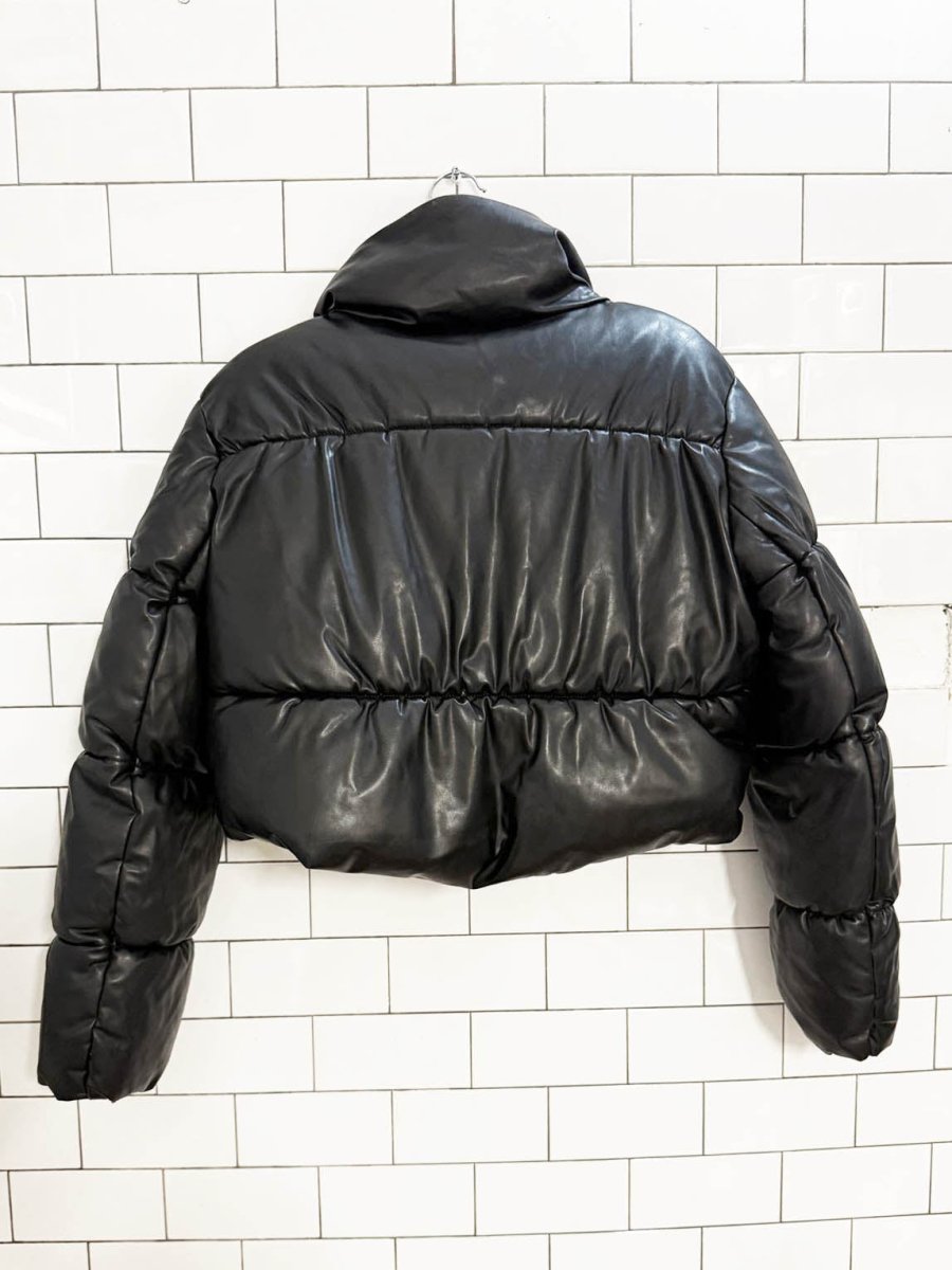 zara faux leather boxy cropped puffer jacket - good market thrift store