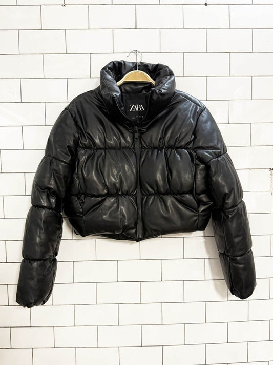 zara faux leather boxy cropped puffer jacket - good market thrift store