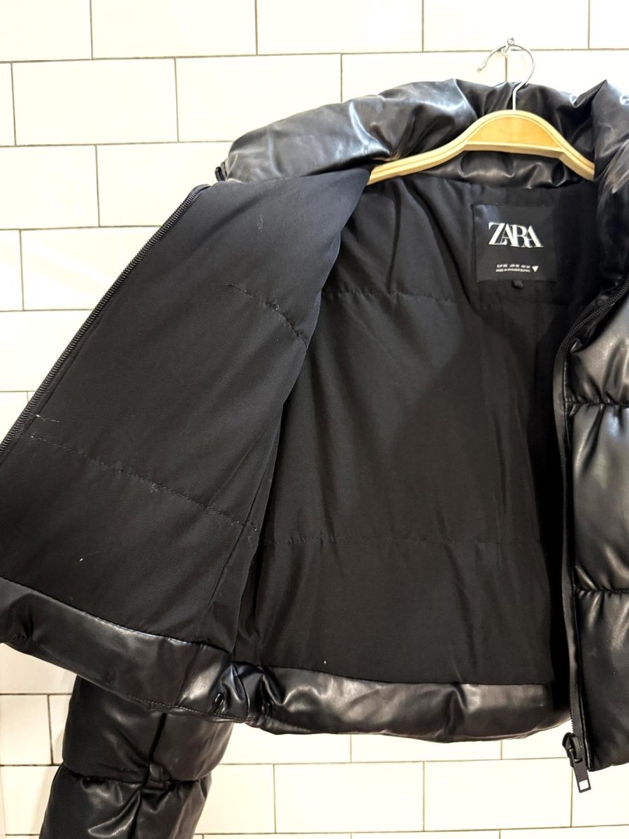 zara faux leather boxy cropped puffer jacket - good market thrift store