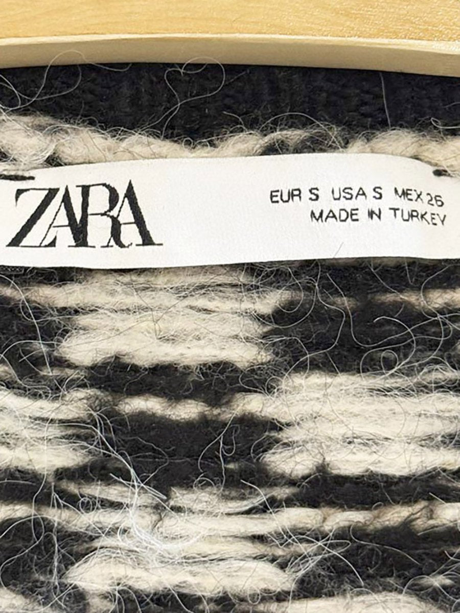 zara fuzzy check open knit cardigan - good market thrift store