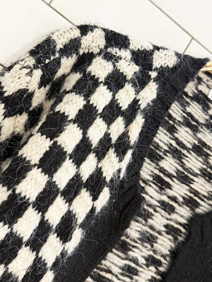 zara fuzzy check open knit cardigan - good market thrift store