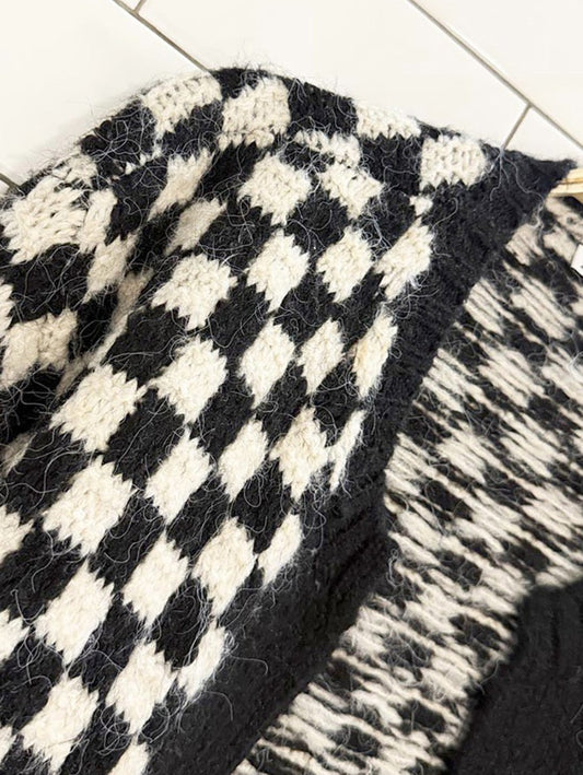 zara fuzzy check open knit cardigan - good market thrift store