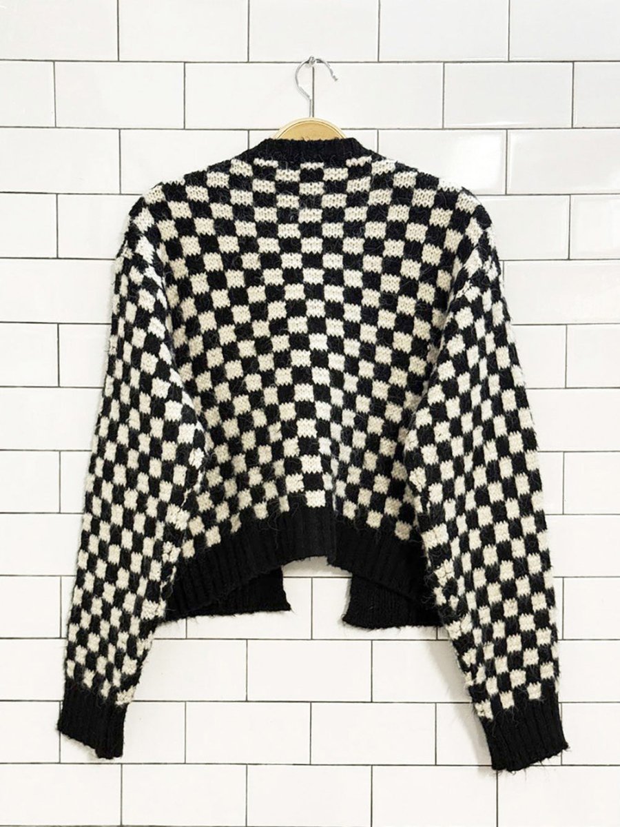 zara fuzzy check open knit cardigan - good market thrift store