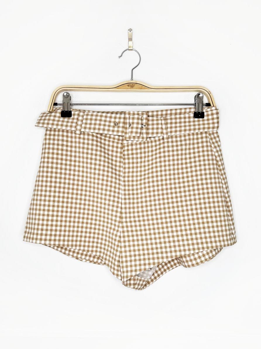 zara gingham high rise belted mini short - good market thrift store