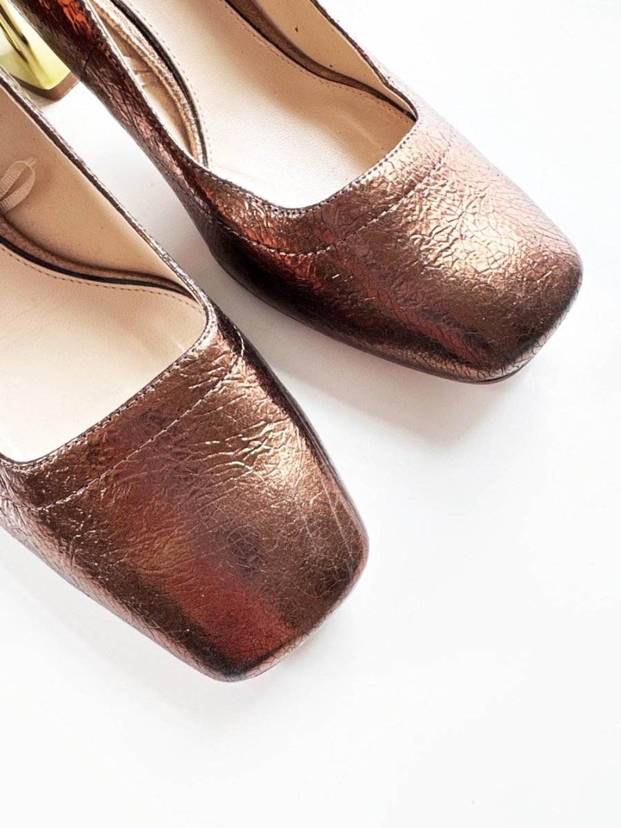zara leather bronze metallic square toe pump - good market thrift store