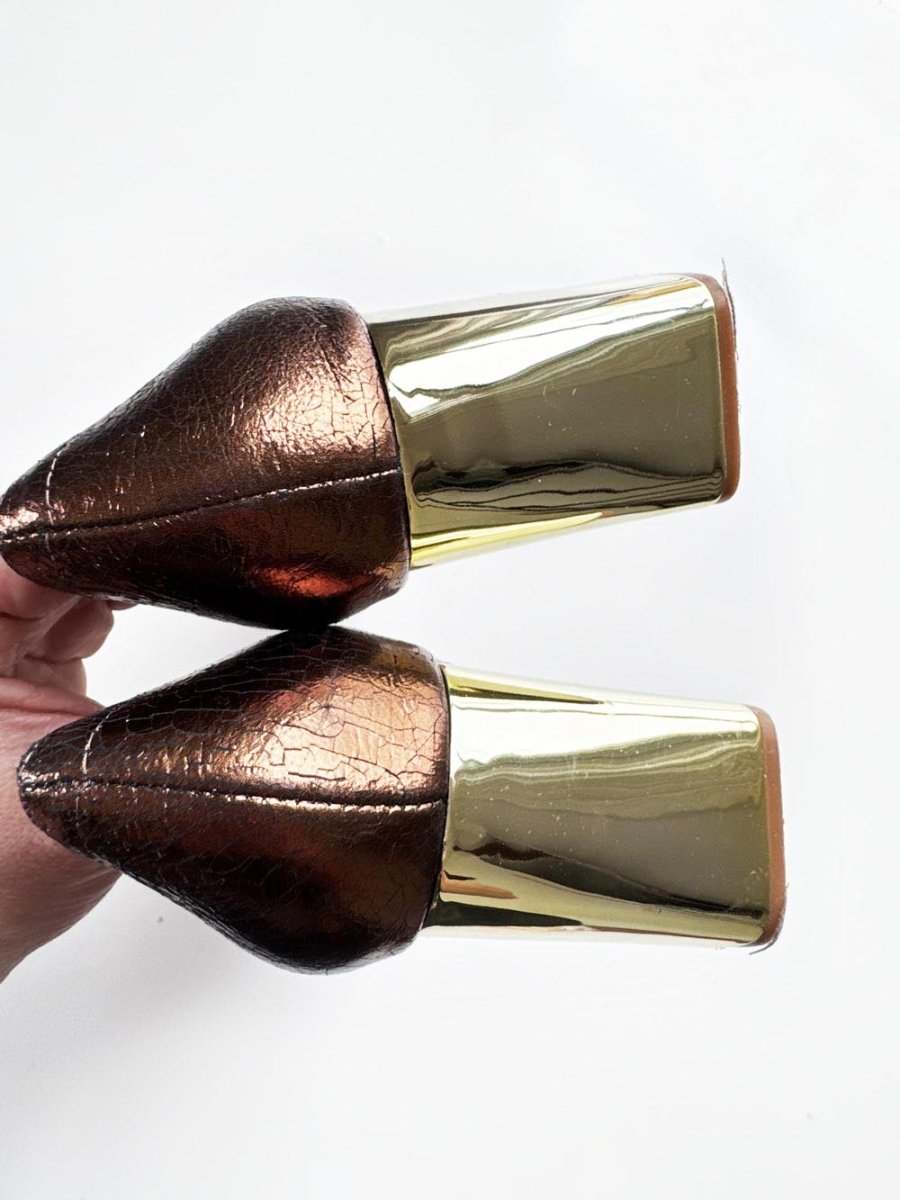 zara leather bronze metallic square toe pump - good market thrift store
