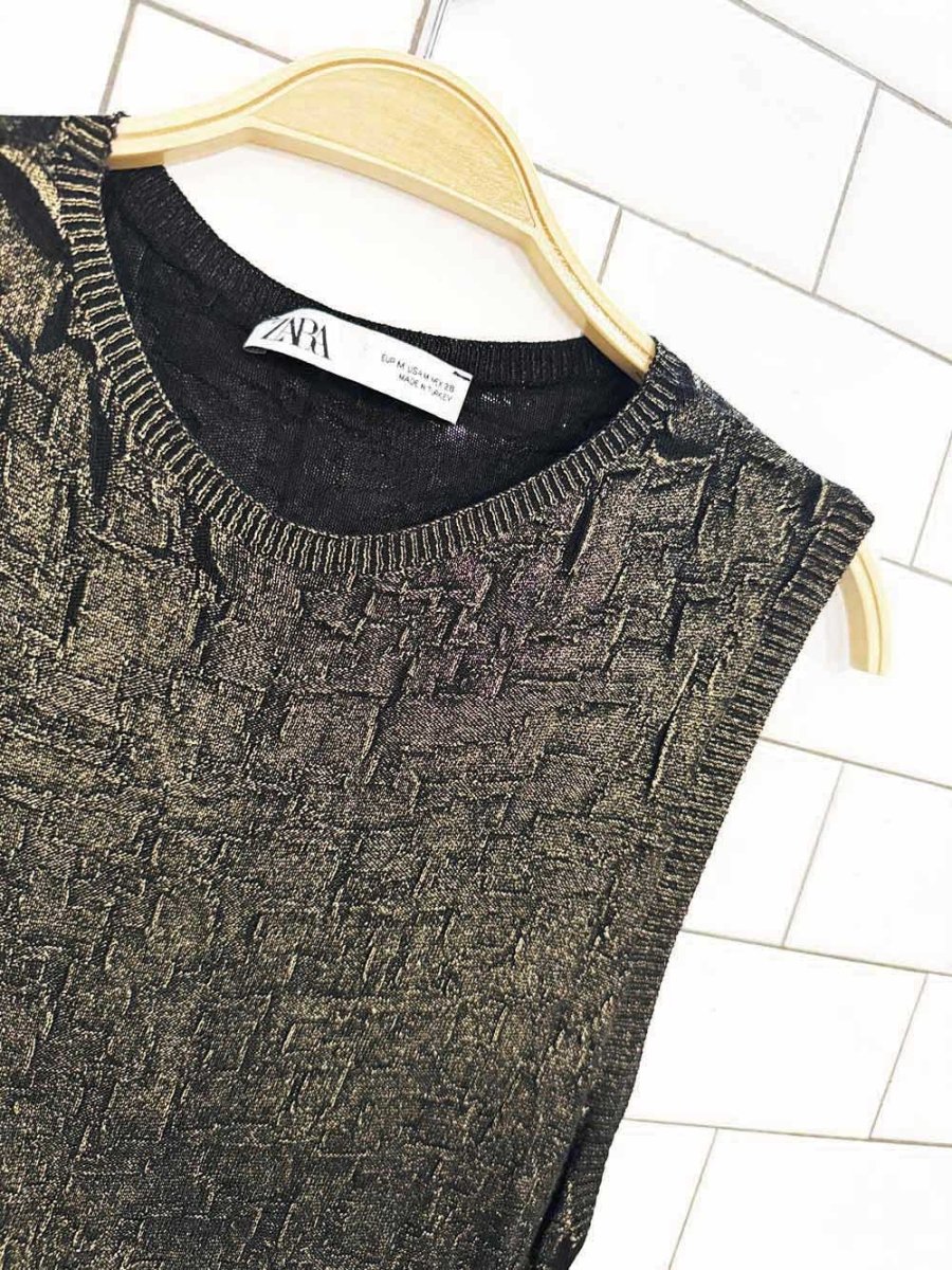 zara metallic high neck sleeveless knit maxi dress - good market thrift store