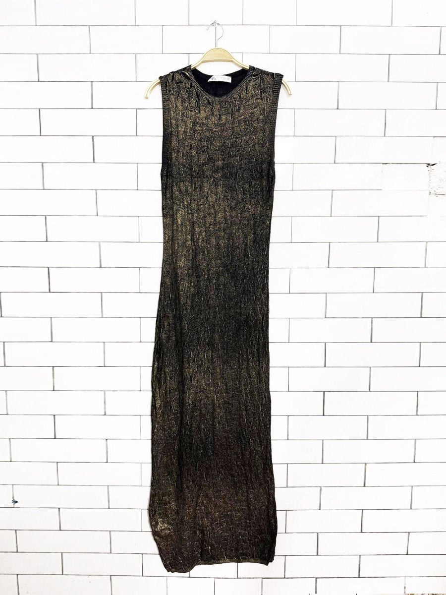 zara metallic high neck sleeveless knit maxi dress - good market thrift store