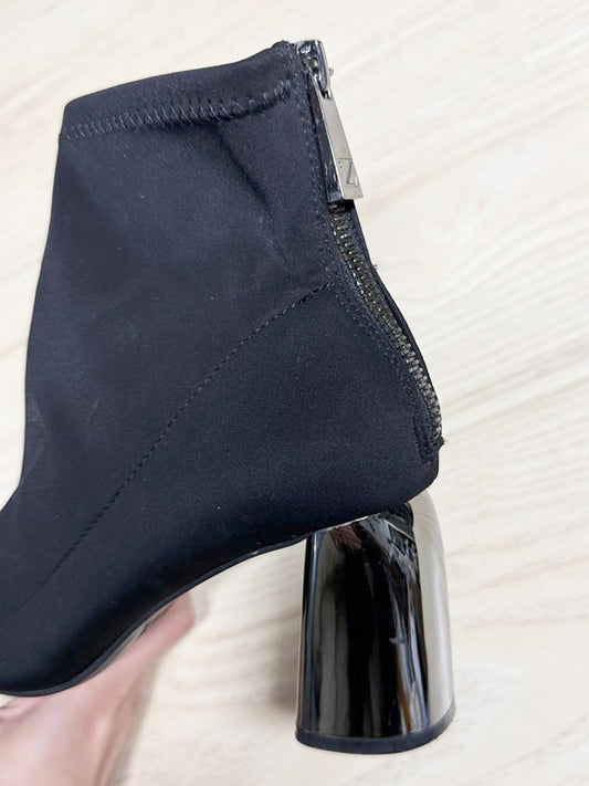 zara mirror block heel square toe sock boots - good market thrift store