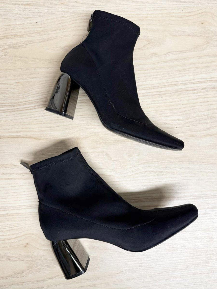 zara mirror block heel square toe sock boots - good market thrift store