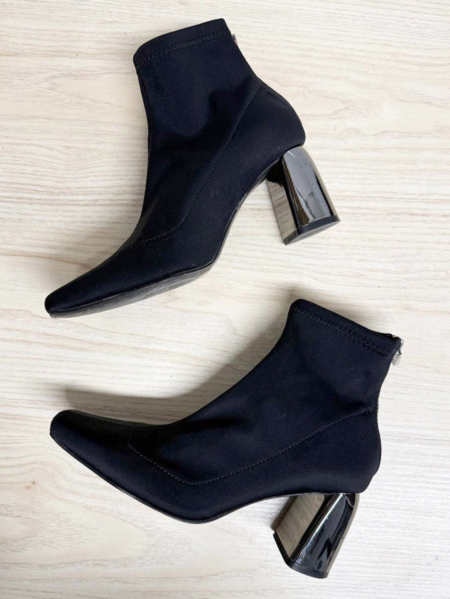 zara mirror block heel square toe sock boots - good market thrift store