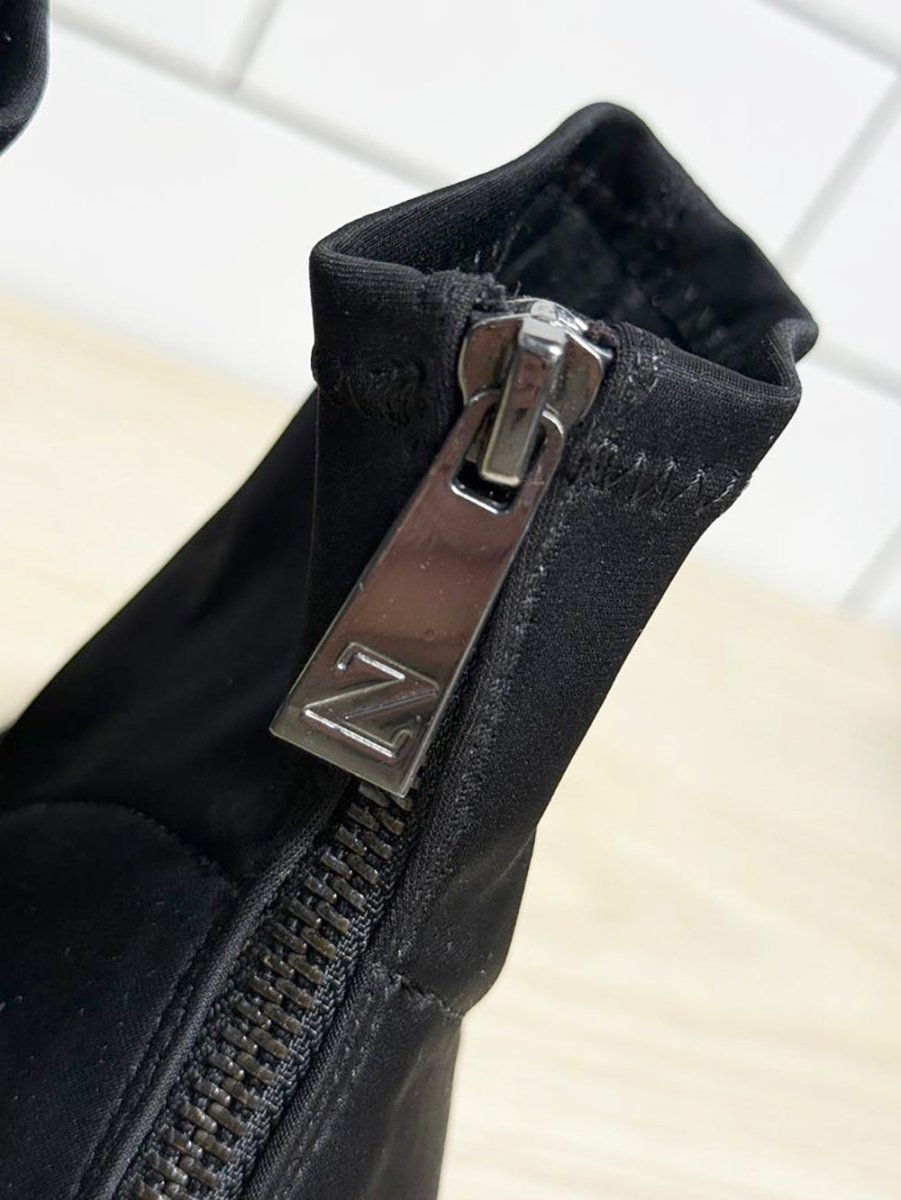 zara mirror block heel square toe sock boots - good market thrift store