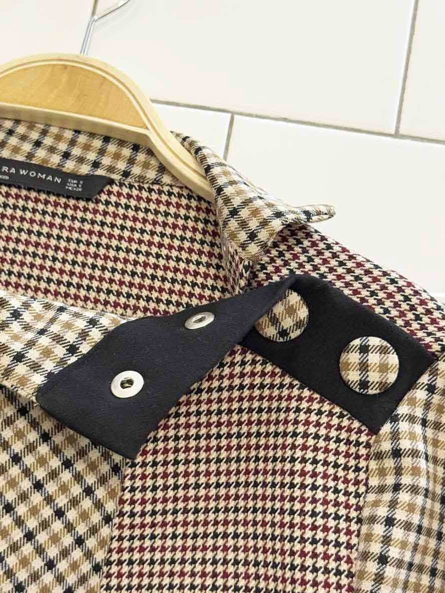zara patchwork plaid houndstooth high neck top - good market thrift store
