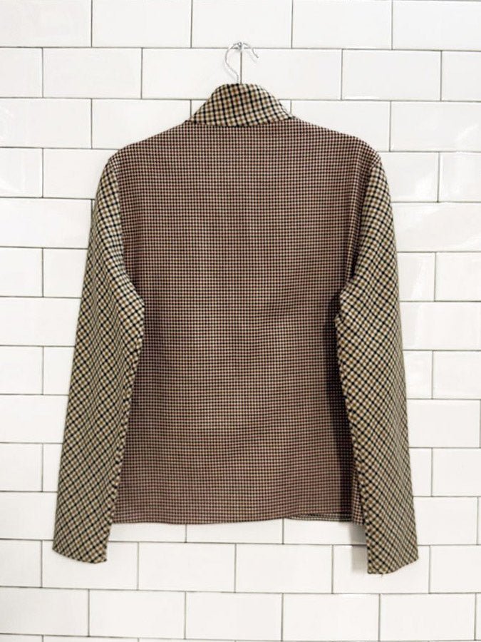 zara patchwork plaid houndstooth high neck top - good market thrift store