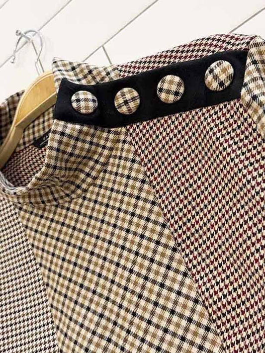 zara patchwork plaid houndstooth high neck top - good market thrift store