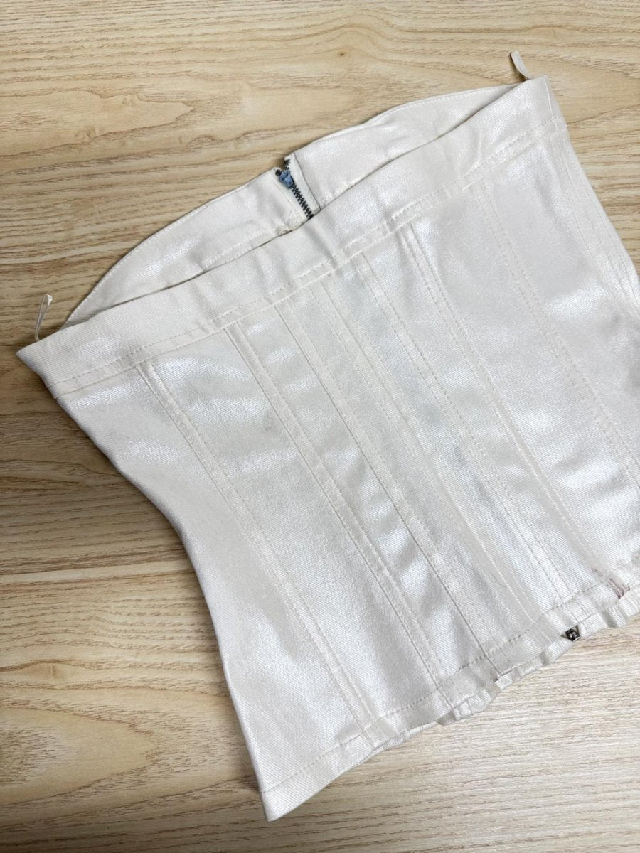 zara pearl denim panelled corset top - good market thrift store
