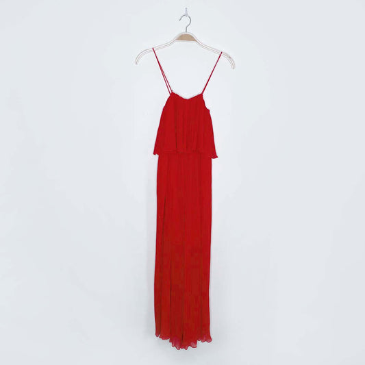 zara holiday red pleated wide leg jumpsuit - size small