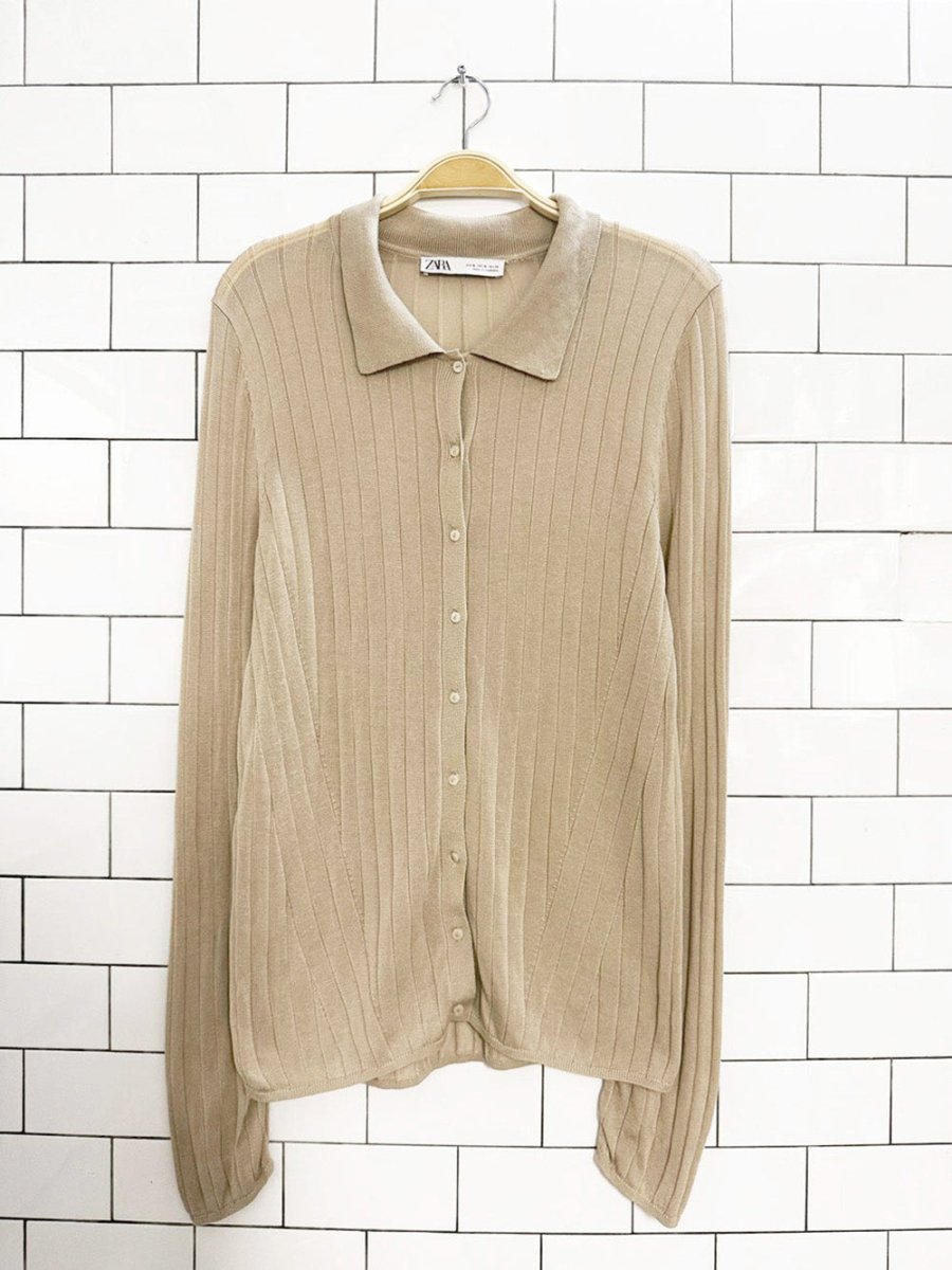 zara ribbed full button cardigan shirt - good market thrift store