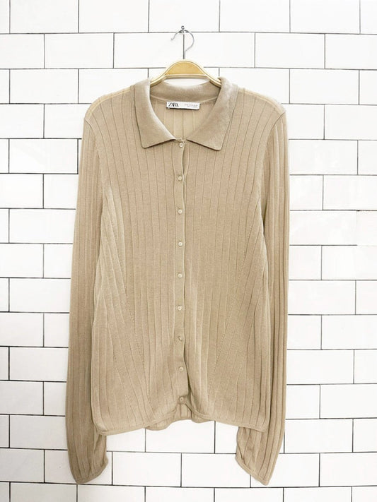 zara ribbed full button cardigan shirt - good market thrift store