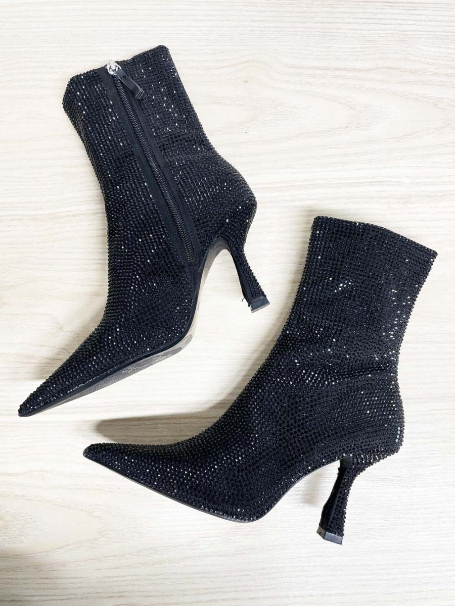 zara satin gem studded heeled boot - good market thrift store