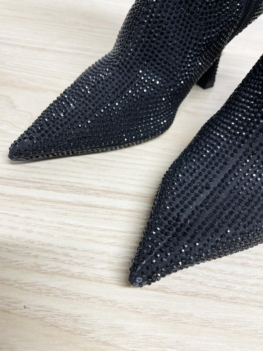 zara satin gem studded heeled boot - good market thrift store