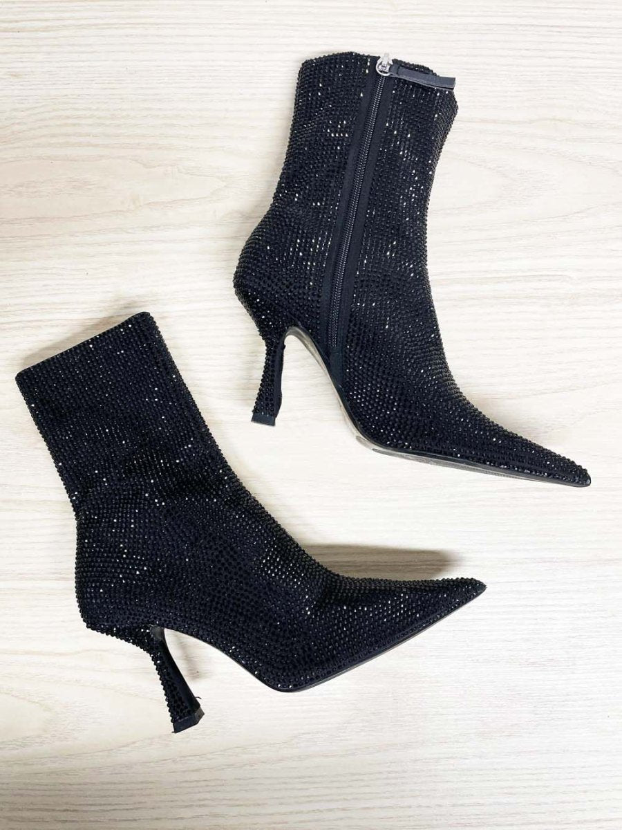 zara satin gem studded heeled boot - good market thrift store