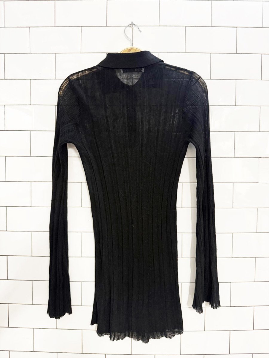 zara sheer ribbed knit 1/2 button mini dress - good market thrift store