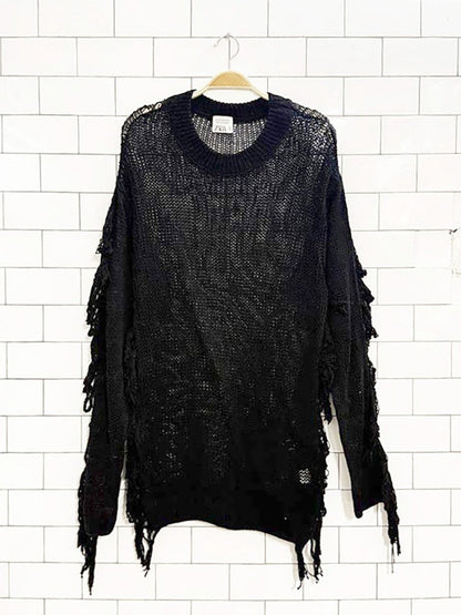 zara s/s collection distressed fringe loose knit sweater | made in Italy - good market thrift store