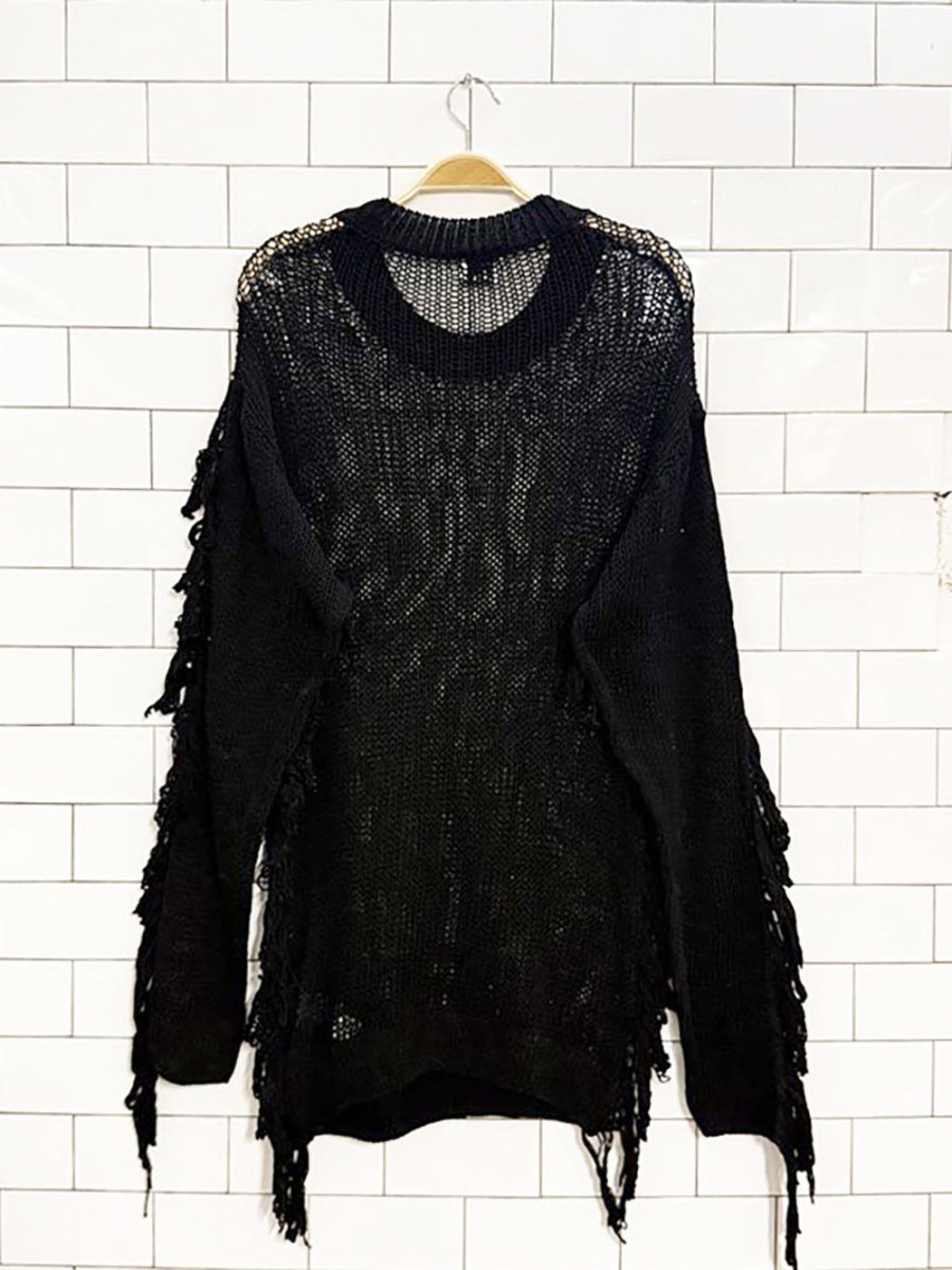 zara s/s collection distressed fringe loose knit sweater | made in Italy - good market thrift store