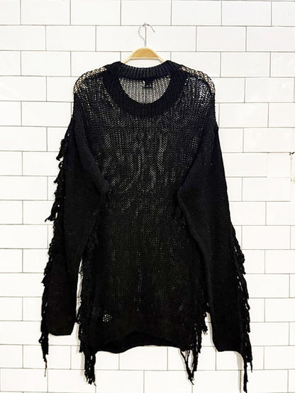 zara s/s collection distressed fringe loose knit sweater | made in Italy - good market thrift store