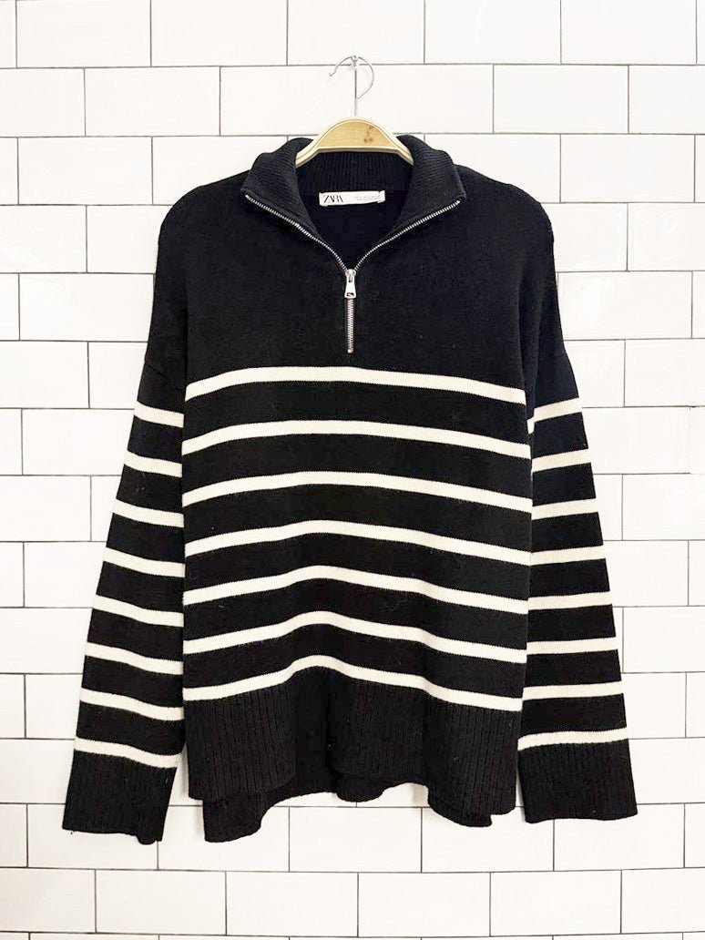 zara striped half zip knit sweater - good market thrift store