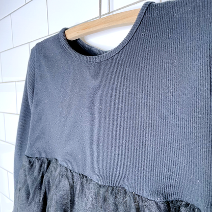 zara long sleeve ribbed tulle dress - size 4-5