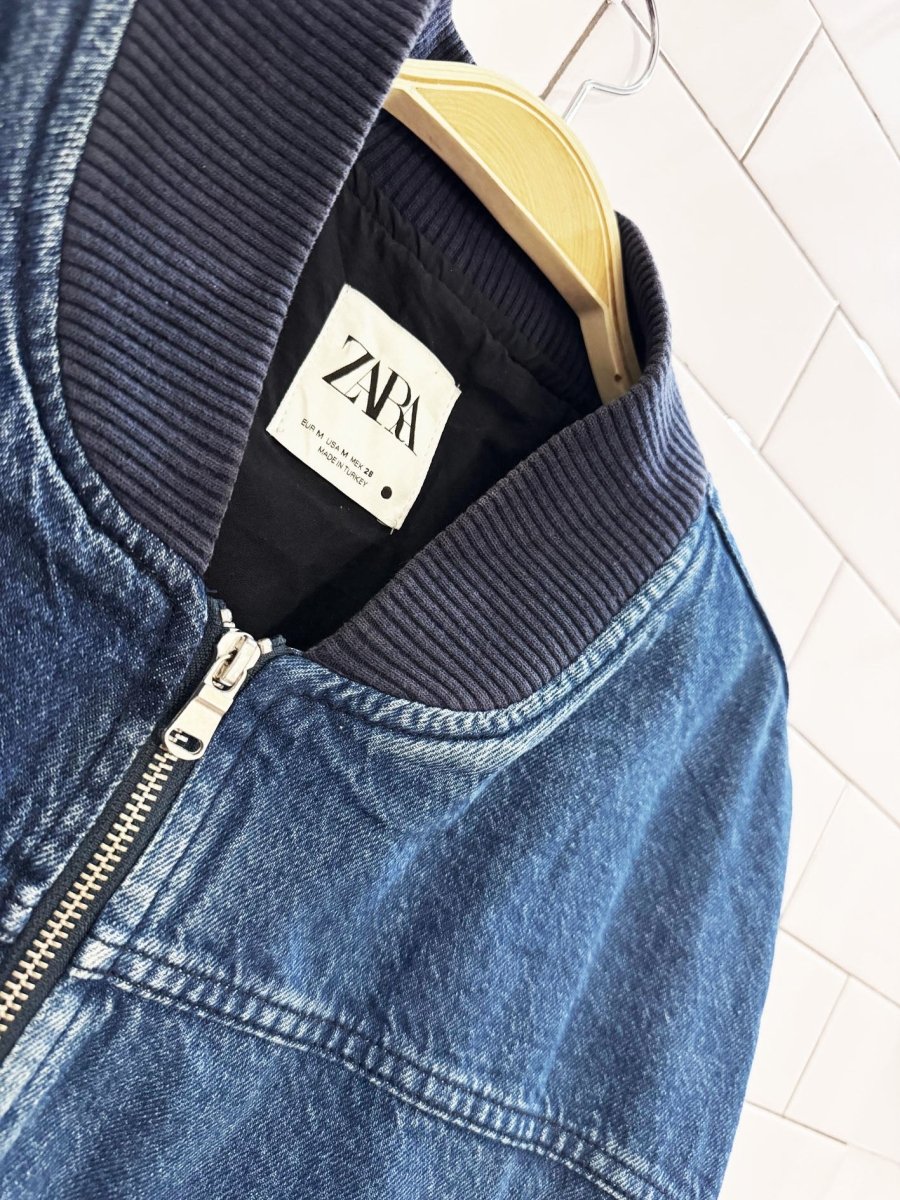 zara two-tone puff batwing cropped denim jacket - good market thrift store