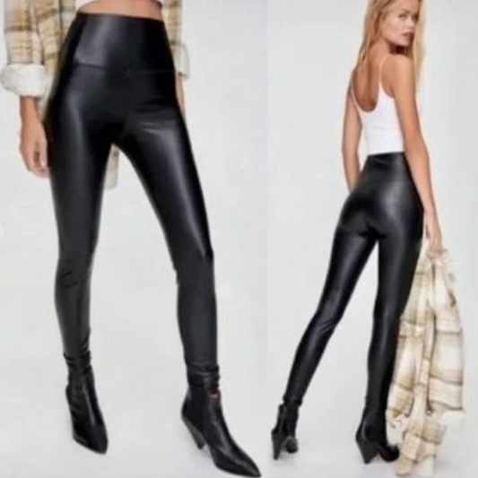 7 for all mankind black faux leather leggings - size medium