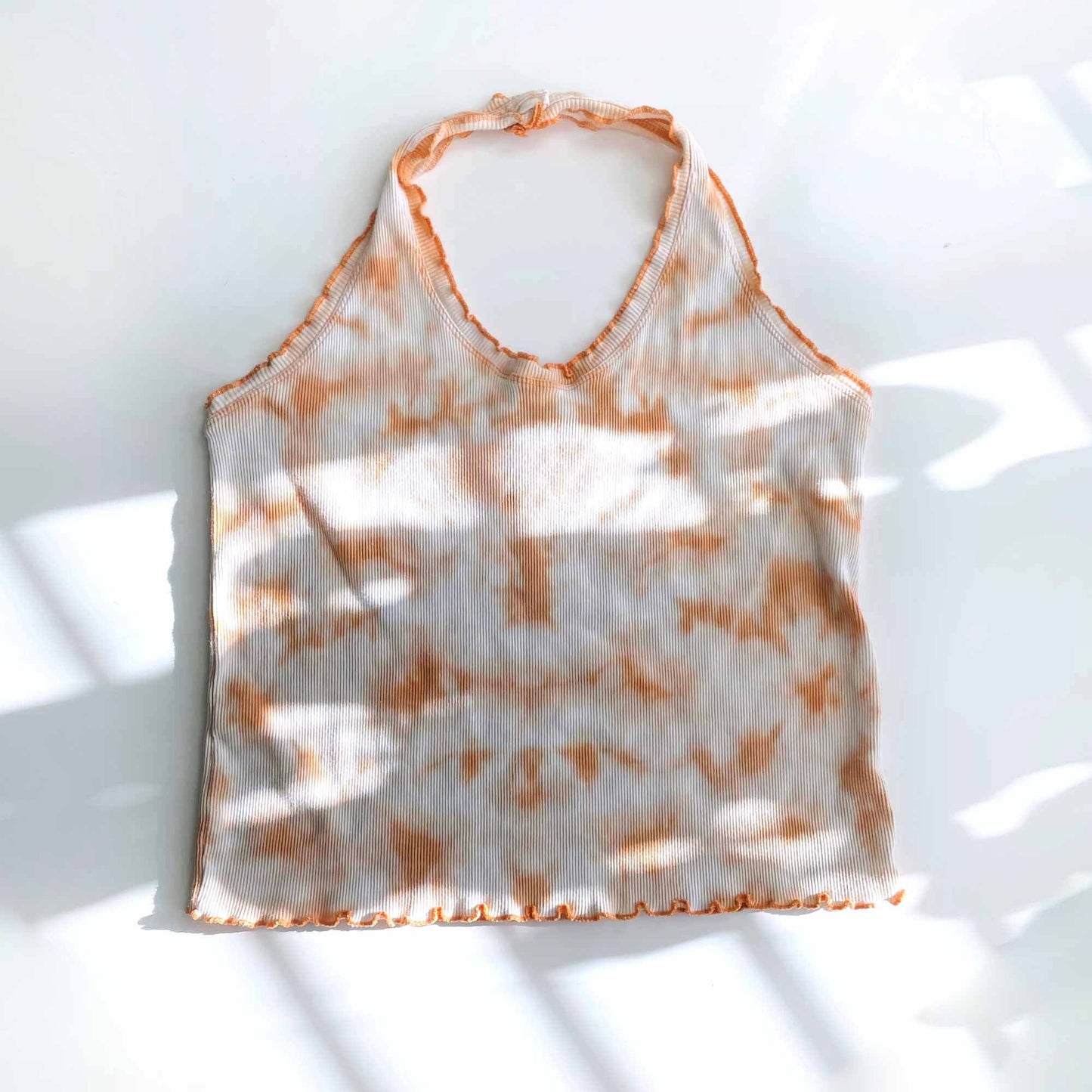 725 originals y2k tie dye baby rib halter with curly hem - size sm/med