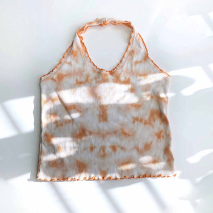 725 originals y2k tie dye baby rib halter with curly hem - size sm/med
