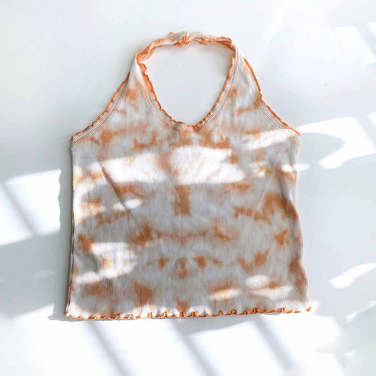 725 originals y2k tie dye baby rib halter with curly hem - size sm/med