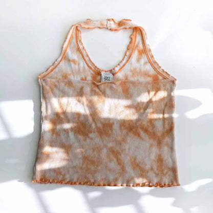 725 originals y2k tie dye baby rib halter with curly hem - size sm/med