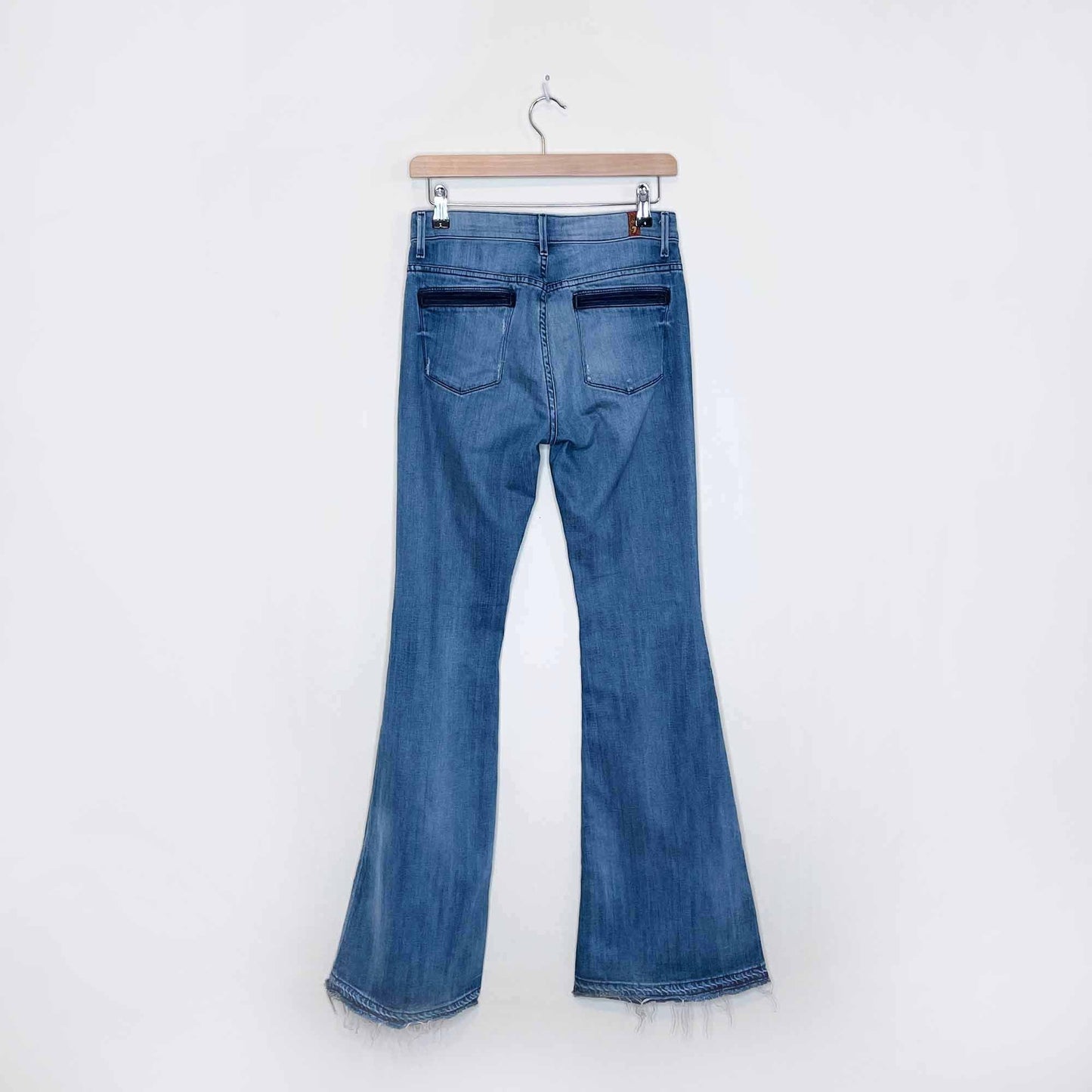 7 for all mankind mid-rise flare leg raw hem jeans - size 26
