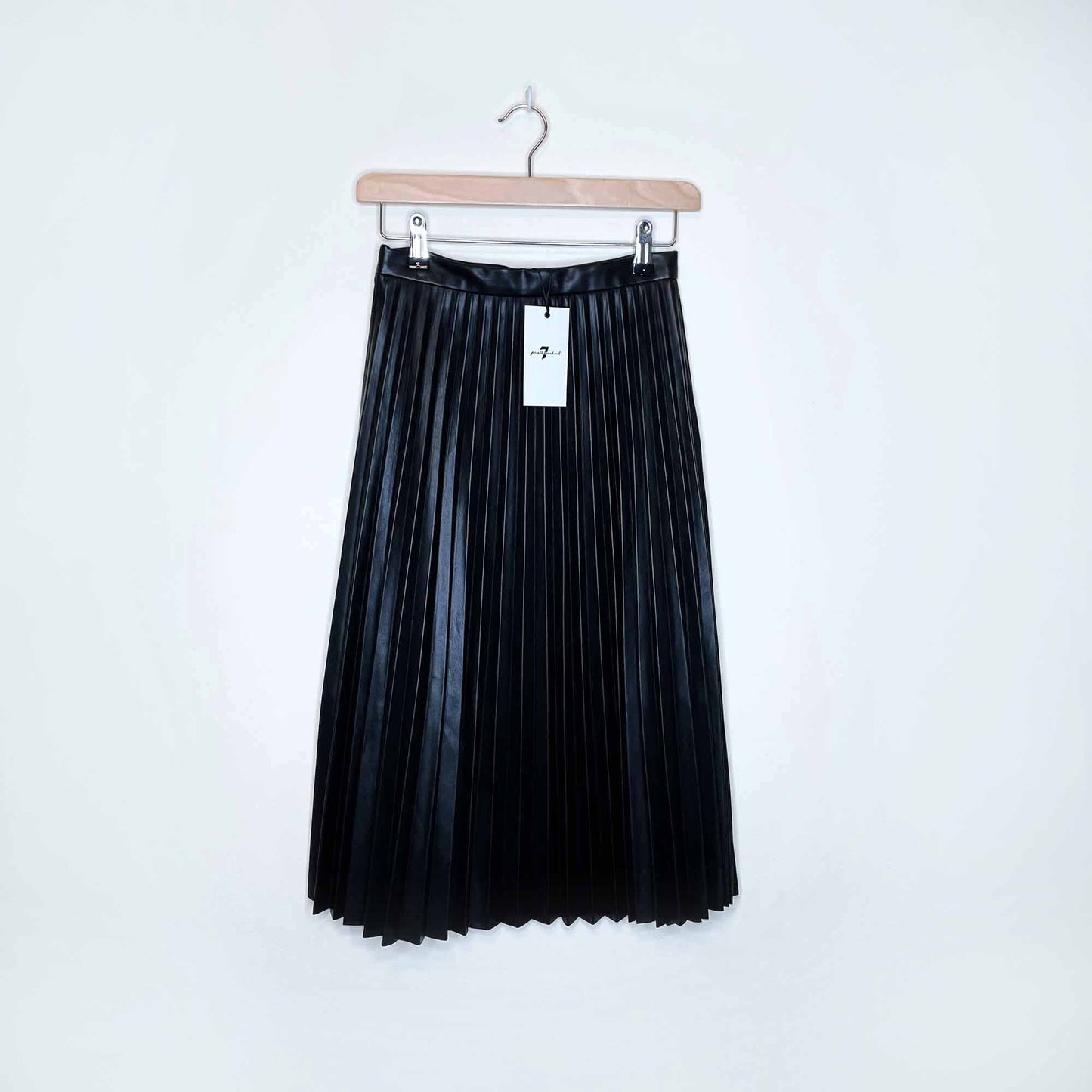nwt 7 for all mankind faux leather accordion midi skirt - size xs
