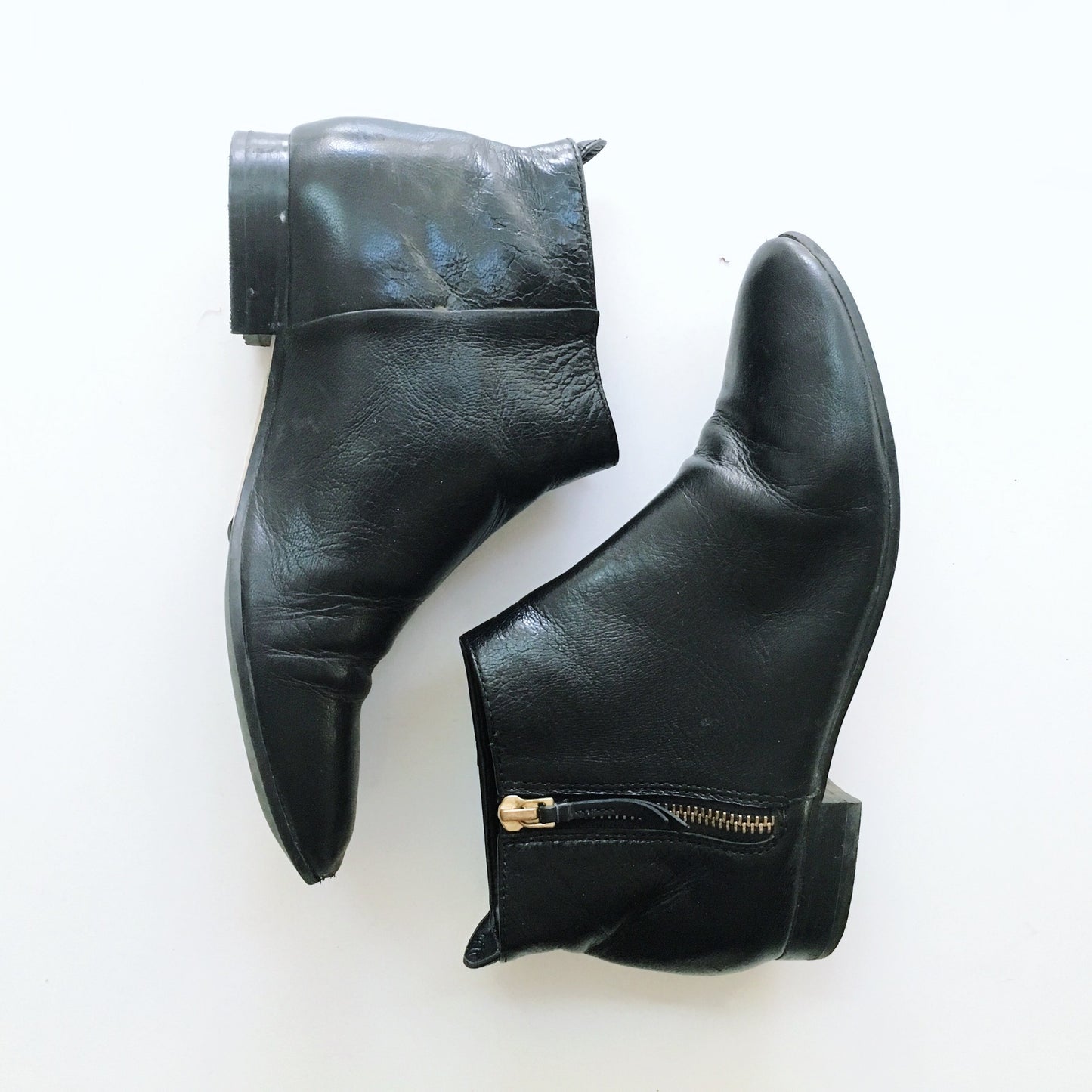 Cole Haan Black Leather Boots with Gold Zippers - size 5.5