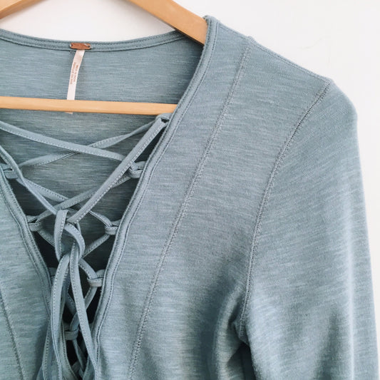 Free People Blue Lace Up Long Sleeve - Size Small