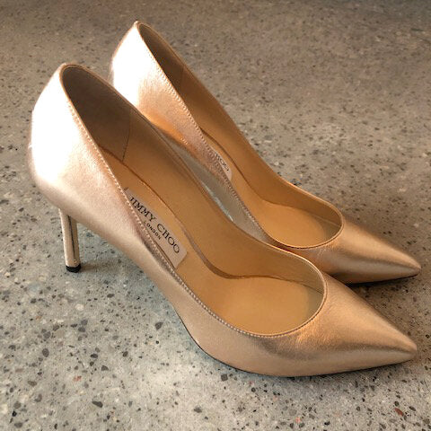 JIMMY CHOO Romy Metallic Pump In Tea Rose - size 41