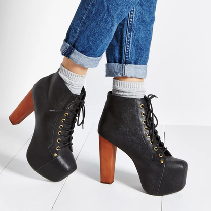 jeffrey campbel lita leather platform lace up booties - size 5