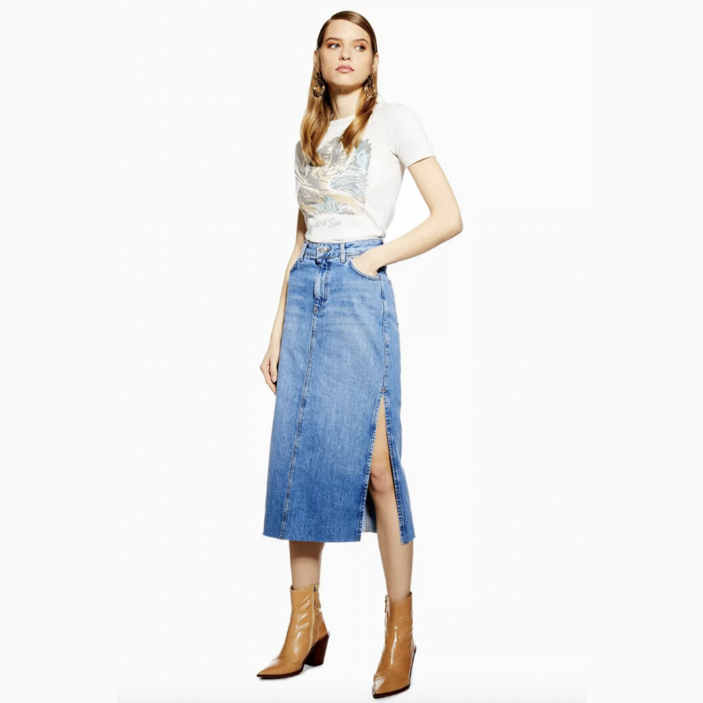 vintage 90s gap denim midi skirt - size 6