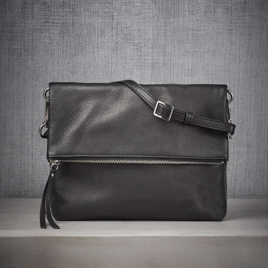 Margot Robbie fold-over versatile leather cross body