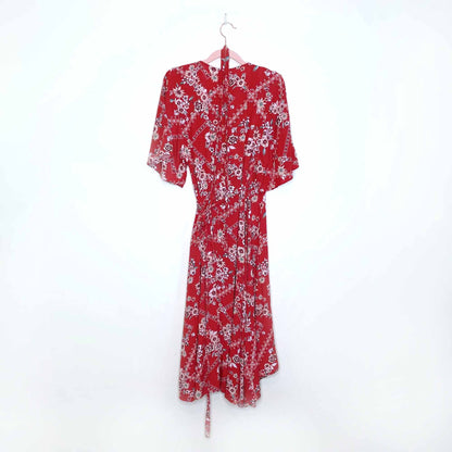 atl abel the label red floral wrap midi dress - size xs