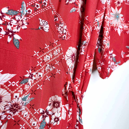 atl abel the label red floral wrap midi dress - size xs