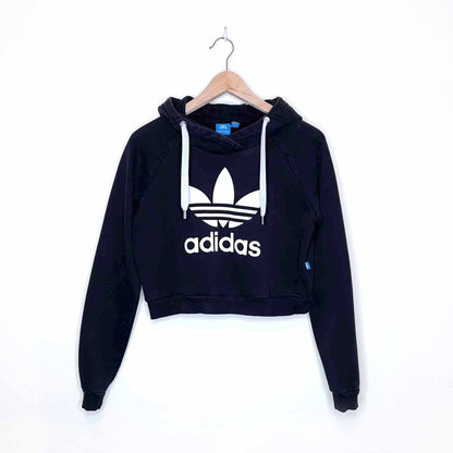 adidas big trefoil cropped black hoodie - size medium